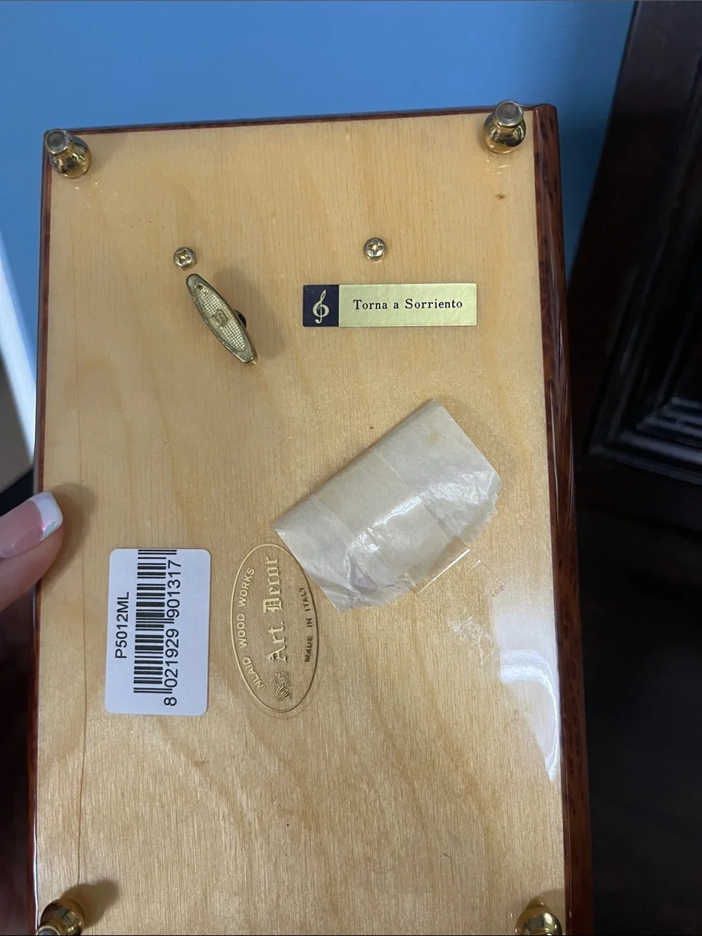 Vintage Italian Wood Inlay Music Box with Key